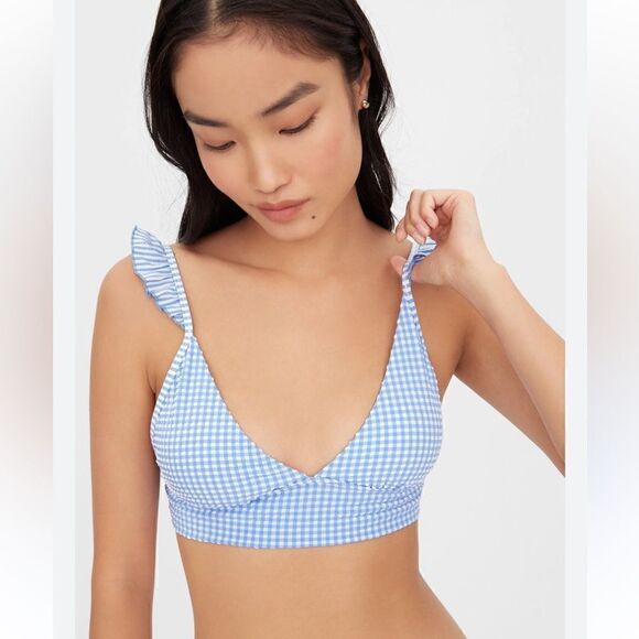 Aerie Plaid gingham ruffle bikini top Size Small - Picture 1 of 11